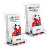 NIUBEE 2-Pack Acrylic Brochure Holder 4, Clear Brochure Display Stand with Acrylic Business Card Holder, Plastic Flyer Display Stand for Magazine, Pamphlet, Booklets, Menu, Journals, Business Card