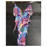 ZAFUL Women Plunging One Piece Swimsuit Backless Cross Tie High Cut Thong One-Piece Bathing Suit 0-Purple Pattern L