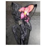 ZAFUL Women Plunging One Piece Swimsuit Backless Cross Tie High Cut Thong One-Piece Bathing Suit 0-Black floral2 XL