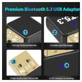 Latest Bluetooth 5.3 USB Adapter for PC Desktop, Wireless Transmitter Dongle for Windows 11/10/8.1/7 Computer Laptop, Plug & Play, Pair w/Bluetooth Headset Speaker Keyboard Mouse Printers