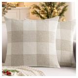MIULEE Pack of 2 Farmhouse Buffalo Check Plaids Polyester Linen Soft Solid Cream White and White Decorative Throw Pillow Covers Home Decor Outdoor Cushion Case for Sofa Bedroom 26 x 26 Inch