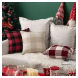 MIULEE Pack of 2 Farmhouse Buffalo Check Plaids Polyester Linen Soft Solid Cream White and White Decorative Throw Pillow Covers Home Decor Outdoor Cushion Case for Sofa Bedroom 26 x 26 Inch
