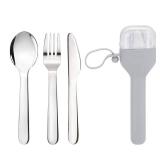 Sophico Travel Utensils Set for Camping and Kids Lunch Box, Stainless Steel Fork and Spoon, Knife Silverware Flatware Sets with Silicone Case - Portable & Leak-proof, Dishwasher Safe (Grey, 1 Set)