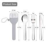 Sophico Travel Utensils Set for Camping and Kids Lunch Box, Stainless Steel Fork and Spoon, Knife Silverware Flatware Sets with Silicone Case - Portable & Leak-proof, Dishwasher Safe (Grey, 1 Set)