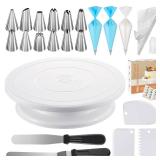 Kootek 71PCs Cake Decorating Kit, Baking Supplies Tools - Includes Cake Stand Turntable, 12 Icing Piping Tips, 2 Frosting Spatulas, 3 Scrapers, 50+2 Piping Bags, Coupler, Video Tutorial, Booklet