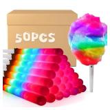 50 Pcs LED Cotton Candy Cones - Glowing Cotton Candy Sticks for Parties - Reusable & Waterproof Cotton Candy Holders - Vibrant Colors for Christmas, Birthdays & Events