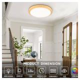 Modern Dimmable Wood Flush Mount Ceiling Light, 3500K-6500K 3CCT Round Close to Ceiling Lighting Fixtures, Minimalist LED Ceiling Lamp for Bedroom, Kitchen, Hallway, Laundry Room-8in