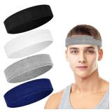 4 Pack Headbands for Men, Sweat Bands Headbands Men & Women, Cotton Terry Sweat Bands for Tennis, Basketball, Running, Gym, Working Out