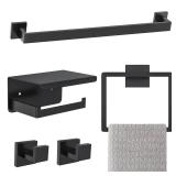 Matte Black Bathroom Hardware Accessories Set 5-Pieces Black Towel Bar Set Stainless Steel Towel Holder Set 16 Inch Towel Bar,Towel Racks Set for Bathroom Wall Mounted