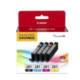 Canon - CLI-281 4-Pack Standard Capacity - Black, Cyan, Magenta, Yellow Ink Cartridges - Black/Cyan/Magenta/Yellow