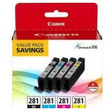 Canon - CLI-281 4-Pack Standard Capacity - Black, Cyan, Magenta, Yellow Ink Cartridges - Black/Cyan/Magenta/Yellow