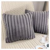 2 Pack 26x26 Pillow Cover Velvet Pillow Covers, Faux Fur Square Throw Pillow Covers for Living Room Decorations Throw Pillow Case, Throw Pillow Cover Cushion Cover for Home Sofa Bedroom Car, Grey