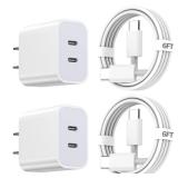 iPhone 15 Charger,Apple Charger Fast Charging,2Pack Dual Port Power Delivery Apple Charging Block,2Pack 6FT USB C to C iPhone 16 Charge Cable,USB C Charge for iPhone 16/15 Pro/iPad Pro/iPad Air/Mini