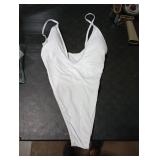 ESONLAR Women Sexy Deep V Neck Backless Monokini Adjustable Straps One Piece Bathing Suit White L