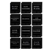 24 PCS Black Waterproof Labels for Bottles, Shampoo and Conditioner Dispenser Label Stickers, Bathroom Hand Soap Label Stickers,Removable Cleaning Labels for Glass/Plastic Spray Bottle