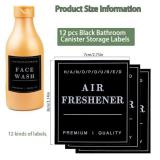 24 PCS Black Waterproof Labels for Bottles, Shampoo and Conditioner Dispenser Label Stickers, Bathroom Hand Soap Label Stickers,Removable Cleaning Labels for Glass/Plastic Spray Bottle