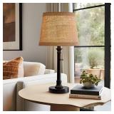 Oneach 19.5 Small Table Lamp for Bedroom - Bedside Lamps for Nightstand, Black Table Lamp for Living Room with Fabric Shade, Desk Reading Lamp for Kids Room Living Room Office Dorm