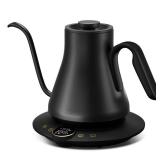 INTASTING Gooseneck Electric Kettle with ±1 Temperature Control for Pour Over Coffee & Tea, Quick Heating, BPA-Free Stainless Steel, Built-in Brew Timer, 1500W/0.9L (Ebony Black)