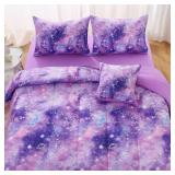 Keyroal Galaxy Constellation Print Comforter Set Full Girls Gradient Bedding Set,6 Piece Bed in a Bag with Sheet Bedding Gift for Kids(Purple)