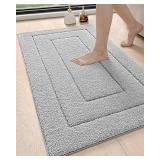 DEXI Bathroom Rug 43x24, Non Slip Washable Bath Mat for Shower Floor, Extra Large Absorbent Soft Bathmat with Rubber Backing, Quick Dry Microfiber Carpet, Light Grey