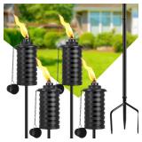 SNOGSWOG Citronella Torches for Outside Set of 4, 16 Oz Outdoor Garden Torches with 3-Prong Grounded Stake, 59 Inch Metal Torch for Garden Decor, Outside Torches for Backyard, Garden, Patio