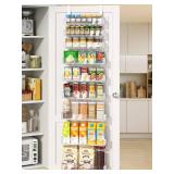 Delamu 9-Tier Over the Door Pantry Organizer with Acrylic Panel, Pantry Organization and Storage, White Hanging Basket Wall Spice Rack Seasoning Shelves, Home Kitchen Bedroom Bathroom House Essentials