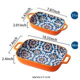 ONCCI Ceramic Baking Dish Set, 2-Piece Hand-painted Porcelain Rectangular Bakware set with Handles,Large 10.55L*7.4W and 7.87L*5.4W Small Casserole Dish for Oven/Cooking/Kitchen(Royal Blue)