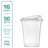 GUSTO Clear Plastic Cups with Lids [16 oz - 50 Count] - Disposable Iced Coffee Drink Cups with Strawless Sip Lids for Smoothies, Juices, and More - Formerly Comfy Package