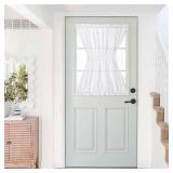 NICETOWN Front Sheer Door Sheer Curtain, Privacy Semitransparent Voile French Door Curtain with Top and Bottom Rod Pocket, Tieback Included, W52 inches x L40 inches, 1 Panel, White