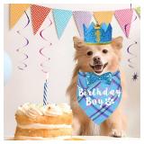JOTFA Dog Birthday Party Supplies, Multi Sizes Dog Birthday Hat Crown with Numbers Bandana Boy Bow Tie for Small Dogs Pets (Light Blue, Small)