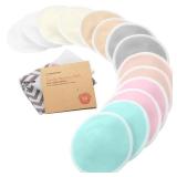 Organic Nursing Pads - 14 Washable Viscose Derived from Bamboo Breastfeeding Pads, Wash Bag, Reusable Breast Pads for Breastfeeding, Nipple Pads for Breastfeeding Essentials(Pastel Touch, M 3.9)