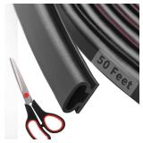 50 Feet D-Shape Rubber Weather Stripping Door Seal Strip, Fingwerk Self-Adhesive Backing Door Weatherstripping for Door Frame Insulation Large Gap, Easy Cut to Size with Tailor Scissors(Black)