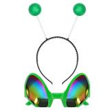Cheerin Green Alien Headband and Glasses - Martian Antenna Headband - Glitter Ball Head Boppers - Space Theme Costume - Alien Costume Accessories