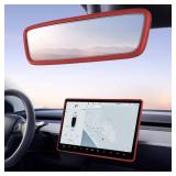 2PCS Protector Trim Frame Compatible with Tesla Model 3 Y 2019-2024 2025 Screen Edge Frame Rearview Mirror Cover Interior Silicone Decorations Center Console Decor Highland Juniper Accessories (Red)