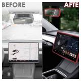 2PCS Protector Trim Frame Compatible with Tesla Model 3 Y 2019-2024 2025 Screen Edge Frame Rearview Mirror Cover Interior Silicone Decorations Center Console Decor Highland Juniper Accessories (Red)