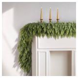 N&T NIETING 9ft Christmas Cedar Garland with Realistic Soft Thickness Pine, Artificial Green Faux Cedar Pine Garland for Fireplace Mantle Fireplace Indoor Outdoor Holiday Party Home Decoration