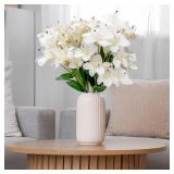 OBDXZHC 6PCS White Artificial Lily Flowers with 30 Head Vintage Silk Lilles Bouquet Fake Lillies Floral Arrangement for Home Decor Indoor Wedding Party Decor (White)