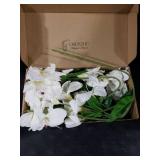 OBDXZHC 6PCS White Artificial Lily Flowers with 30 Head Vintage Silk Lilles Bouquet Fake Lillies Floral Arrangement for Home Decor Indoor Wedding Party Decor (White)