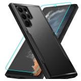 IXJYLCPC for Samsung Galaxy S22 Ultra Case with Screen Protection: Heavy Duty Protective Shockproof and Scratch Proof Cell Phone case for Galaxy S22 Ultra-Black