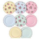 BTaT- Porcelain Floral Plates Set of 8, 8 Inch, Assorted Pastel Colors with Golden Rim, Floral Dessert Plates, Spring Dinnerware, Dishwasher & Freezer Safe