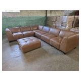 Wallingford 6-pc Modular Leather Sectional with Ottoman - Carmel  - Retail: $4,900