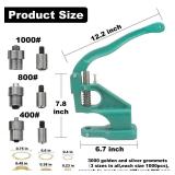 Hand Press Grommet Machine Tarp Grommet Tool Kit Heavy Duty Grommet Press with Punch Hole Tool,Rubber Hammer,3 Dies (#0#2#4),3000Pcs Sliver/Gold Grommets(1/4 3/8 1/2 inch) for Fabric Curtains Kit