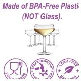 Amazing Abby - Courtney - 12-Ounce Plastic Coupe Glasses (Set of 6), Martini Glasses, Champagne Saucers, Reusable, BPA-Free, Shatter-Proof, Dishwasher-Safe, Perfect for Poolside, Outdoors, and More