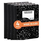 Emraw Composition Notebook Wide Ruled (4 Pack) Hard Cover Marble composition notebook, 100 Sheets, Wide Ruled Composition Notebooks, White Paper Composition books, Black and white composition notebook