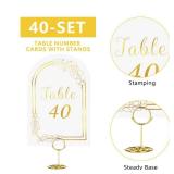 JOYIT 40 Sets Wedding Table Number 1-40 with 40 Pcs Table Number Holders, White Gold Table Number Cards with Place Card Holders, 4 x 6 Table Numbers for Wedding Reception and Birthday