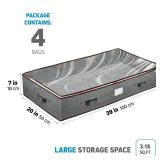 Under Bed Storage Bins - Pack Of 4 Under The Bed Storage Containers For Clothes, Blankets, Winter Clothing, & Shoes - Underbed Storage Containers With Handles, Dual Zippers, & Clear Top