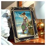 YEPOTUE Black Picture Frame 5x7 Inch, Vintage Picture Frame for Wall or Tabletop Display, Antique Photo Frame with Real Glass & Hook for Home Decor - Mother