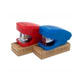 Aria Premium Mini Stapler Set by PraxxisPro - with Built-in Staple Removers, 2000 Standard Staples Included - for Office, School, and Travel, Set of 2, Blue & Red