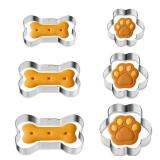 BOHUIZ 6 Pcs Dog Bone Cookie Cutter, 3 Sizes Stainless Steel Bone & Paw Print Cookie Cutters Set Dogs Treats Cookies Cutter Biscuit Mold for Theme Party Homemade Treats and Baking