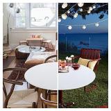 Obstal Fitted Round Table Cloth, Reversible Waterproof Stain Resistant Elastic Stretch Tablecloth, Wipe Clean Table Cover for Outdoor/Indoor Use, Fits Round Tables up to 40 - 44 Diameter, White